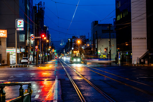 Rainy Night in the of Sapporo, Japan Print