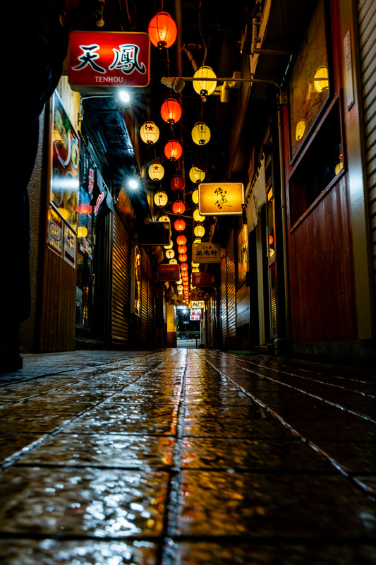 Ramen Street at Night in Sapporo, Japan Print